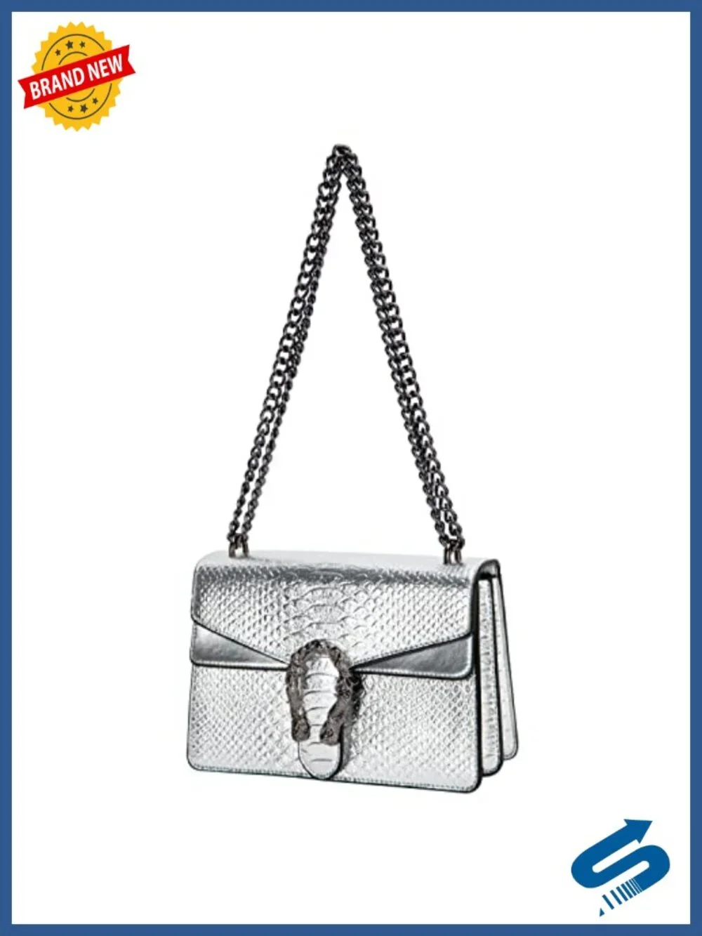 Faux Leather Snake Print Underarm Satchel Crossbody Bag Chain Purse